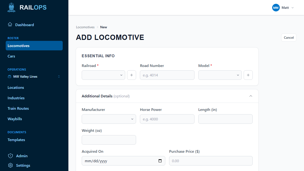Add a Locomotive
