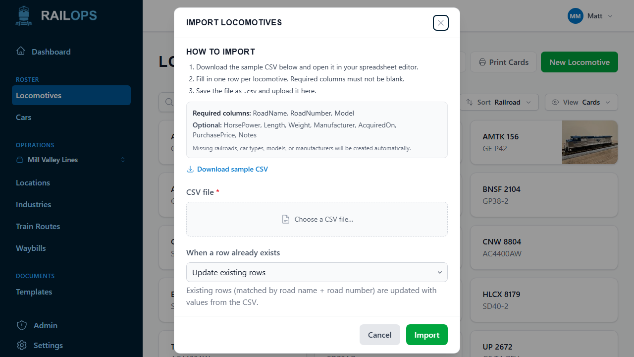 Import Locomotives from CSV