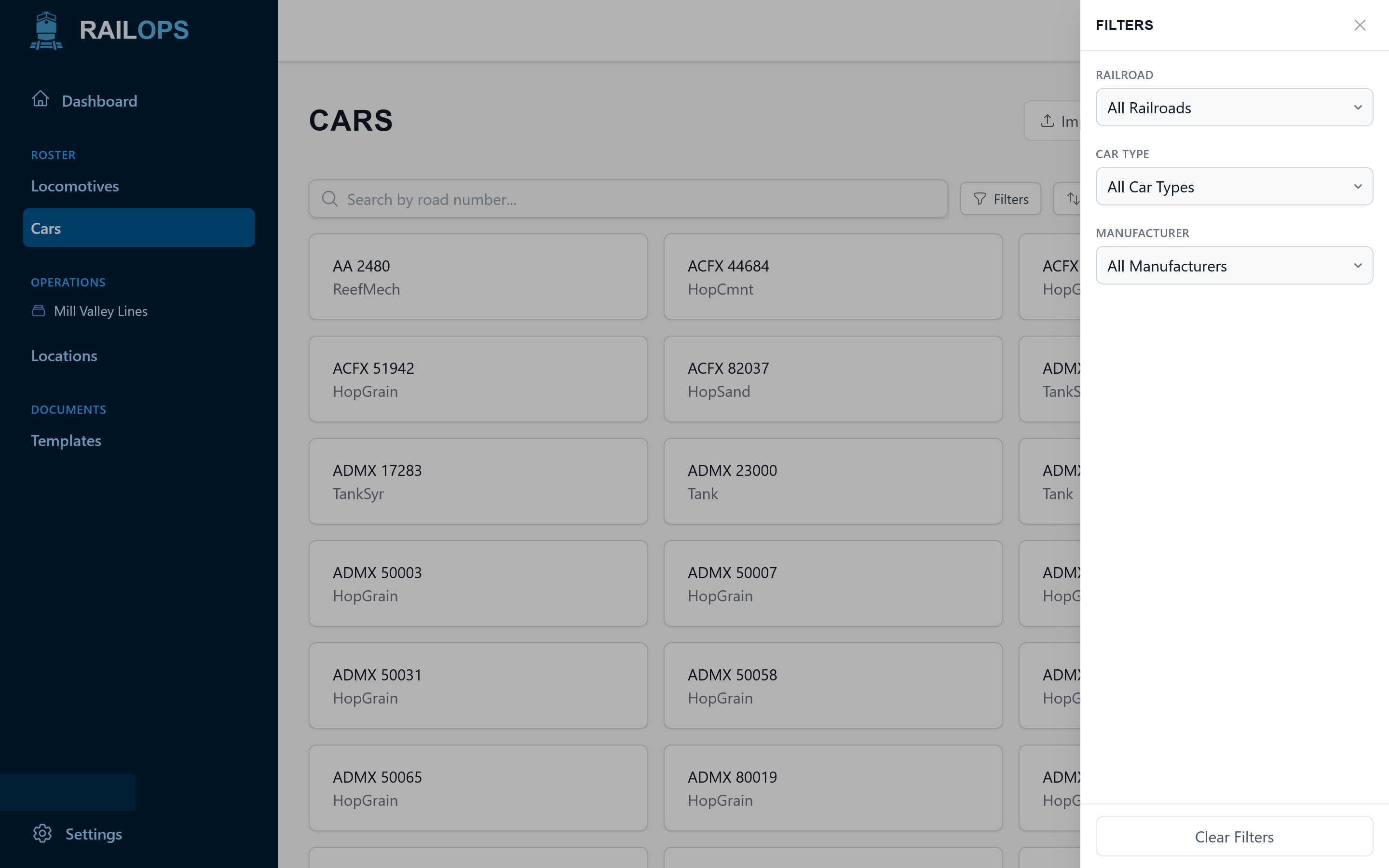 Car list with filtering controls