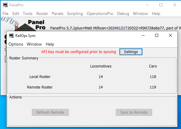 RailOps Sync main window